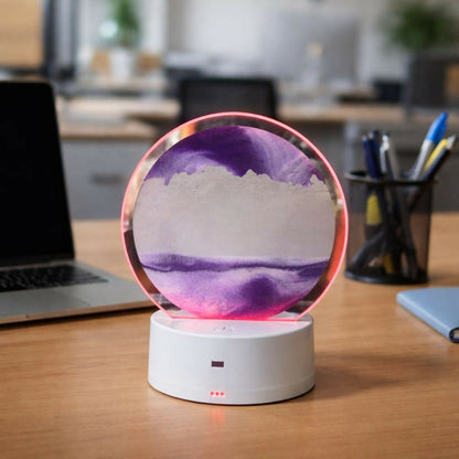 LED Round Static Purple Sand Art Lamp | Ambient Decorative Night Light Décor