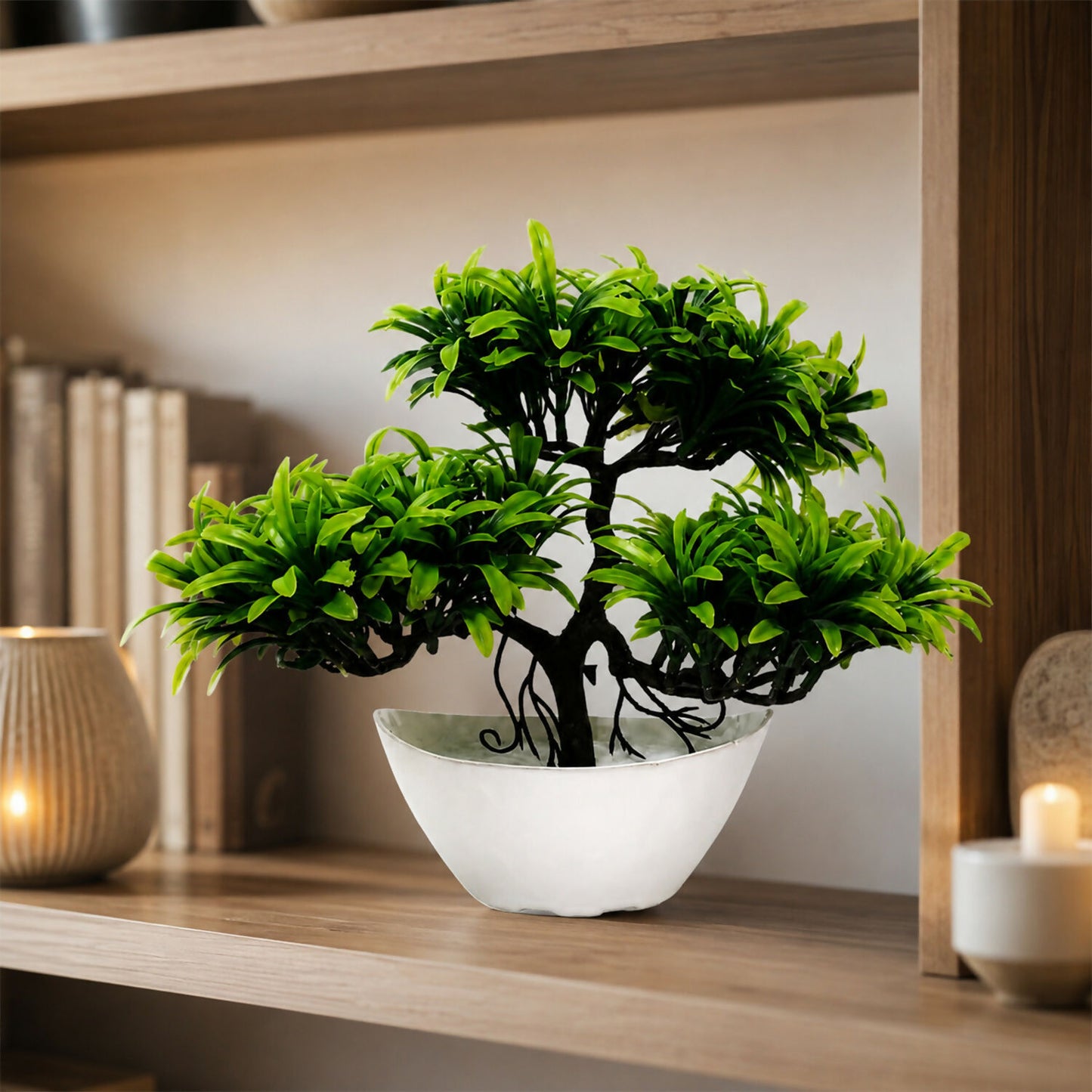Artificial Bonsai Tree Plant in White Pot for Home, Office and Living Room Decor
