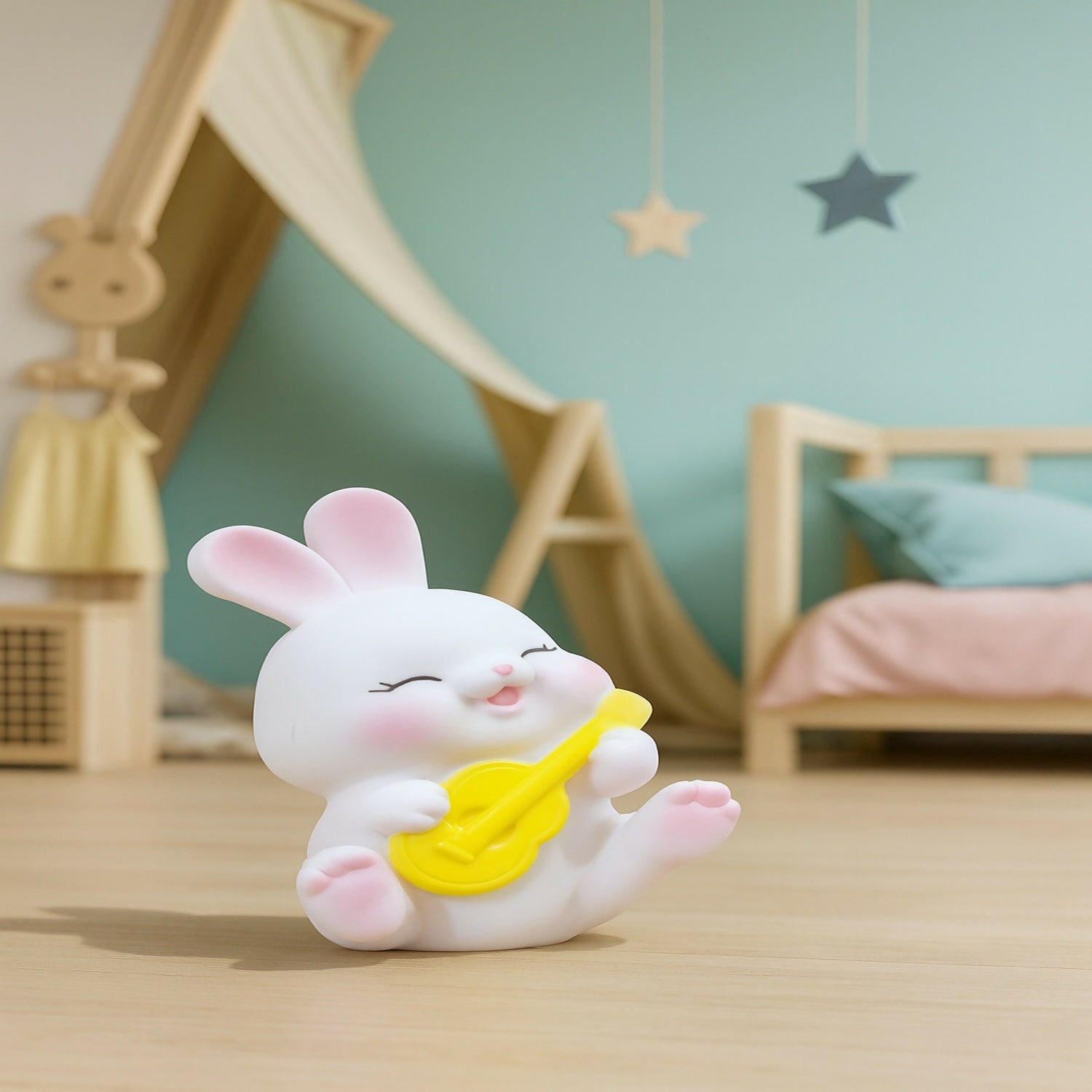 Cute Bunny Playing Guitar Mini Figurine for Desk & Kids Room Decor