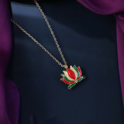 Traditional Lotus Flower Design Pendant Necklace with Chain for Women