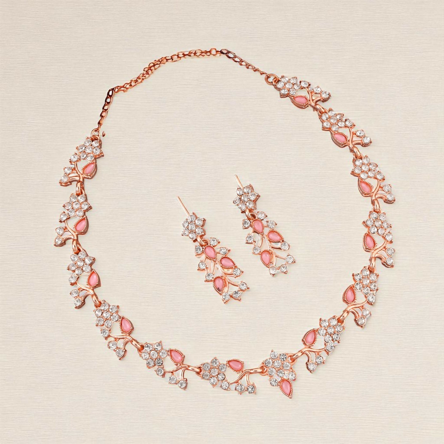 Rose Gold & Pink Enamel Floral Jewellery Set