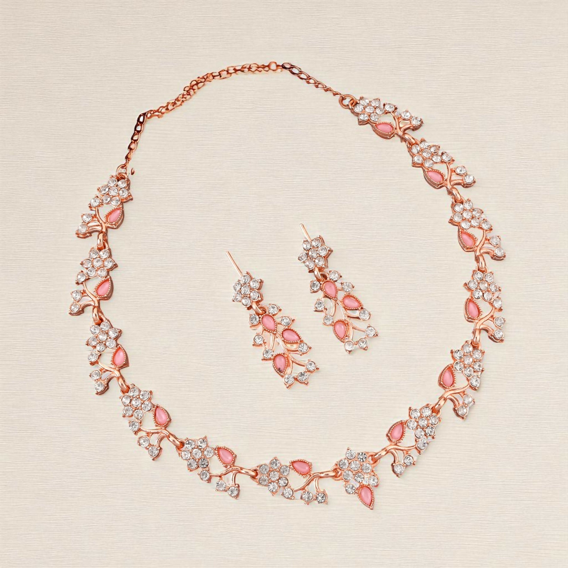Rose Gold & Pink Enamel Floral Jewellery Set