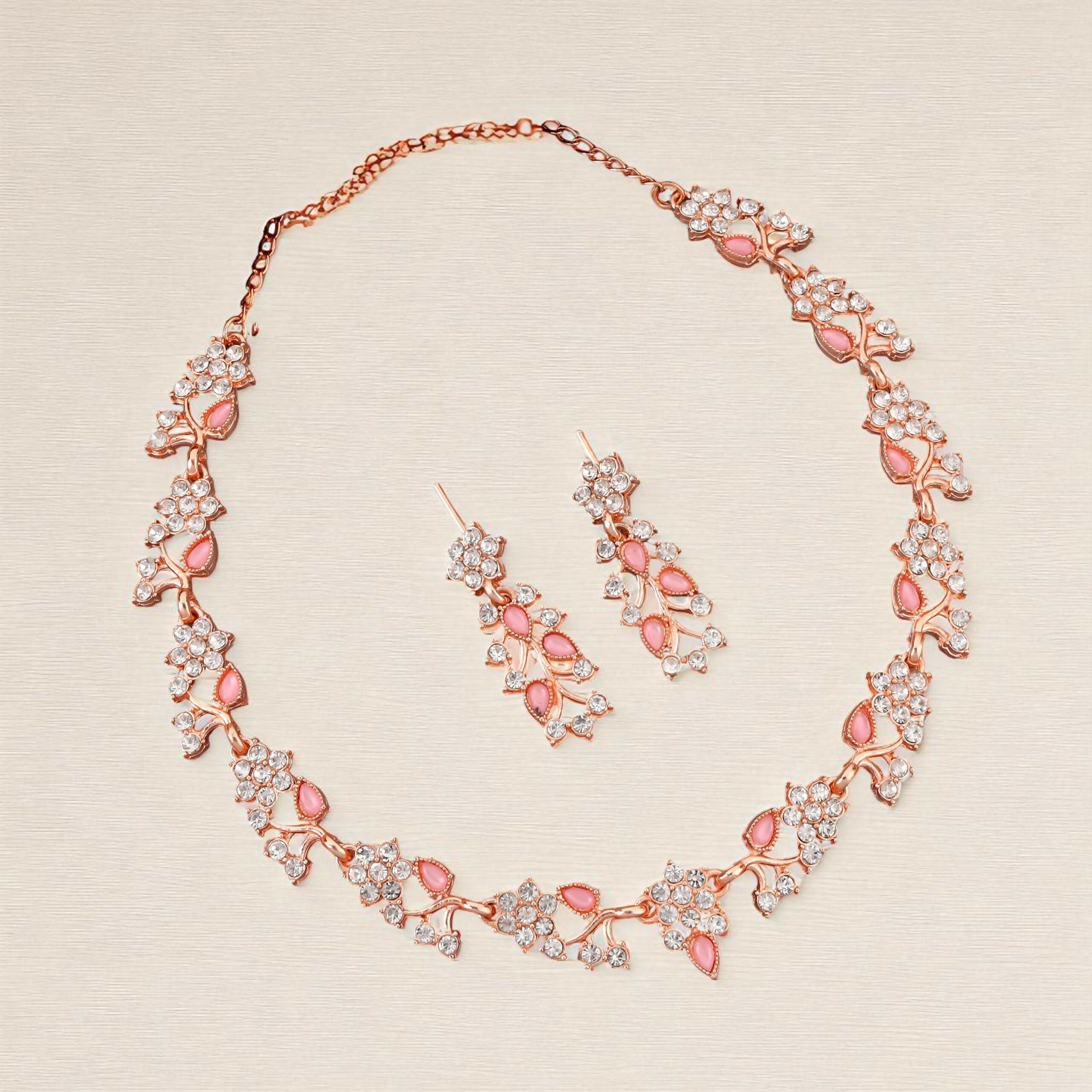 Rose Gold & Pink Enamel Floral Jewellery Set