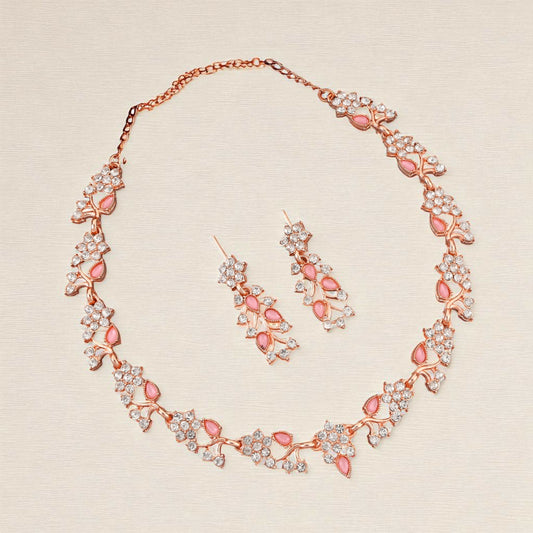 Rose Gold & Pink Enamel Floral Jewellery Set