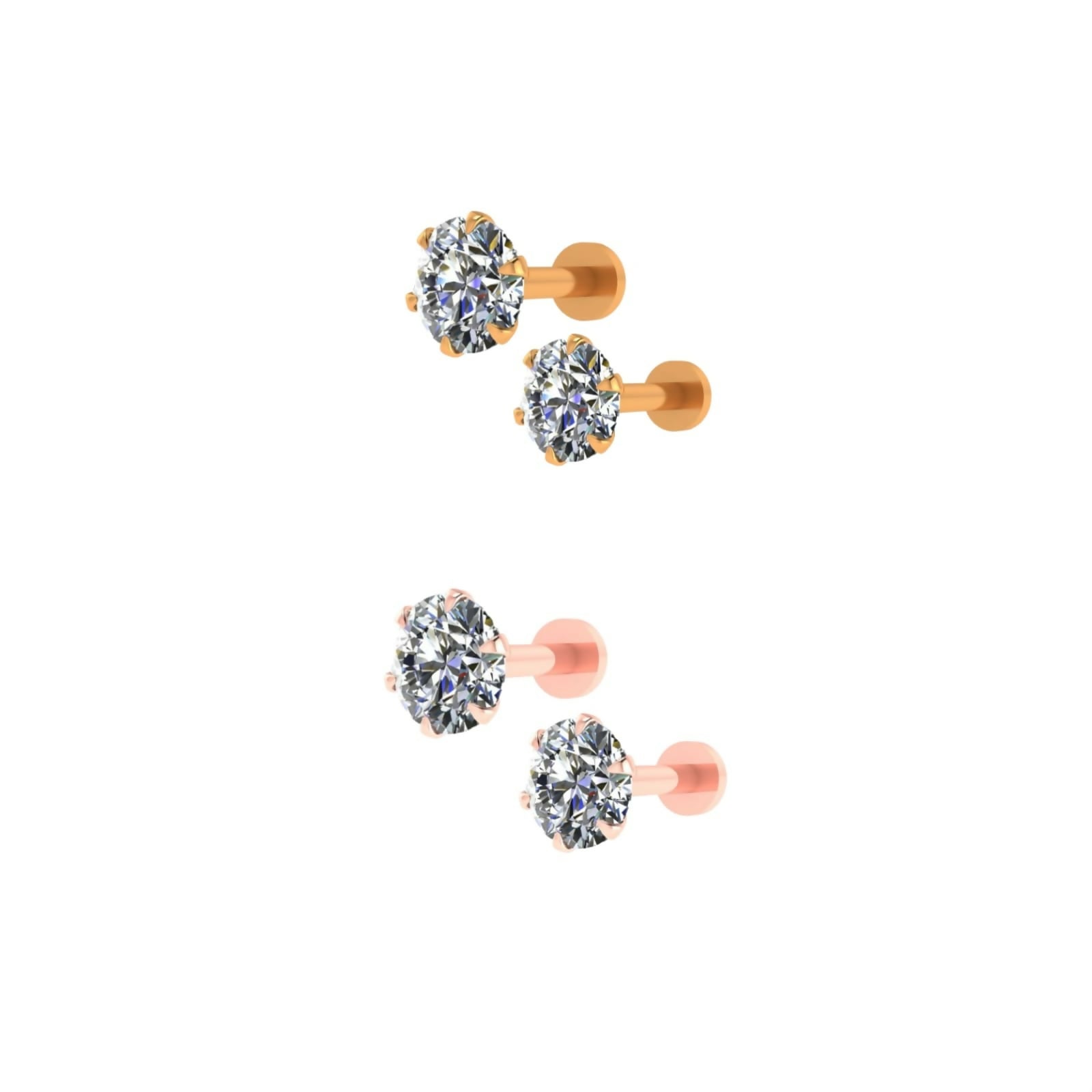 Silver plated flat back CZ solitaire stud earrings angled display