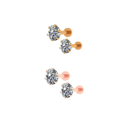 Silver plated flat back CZ solitaire stud earrings angled display
