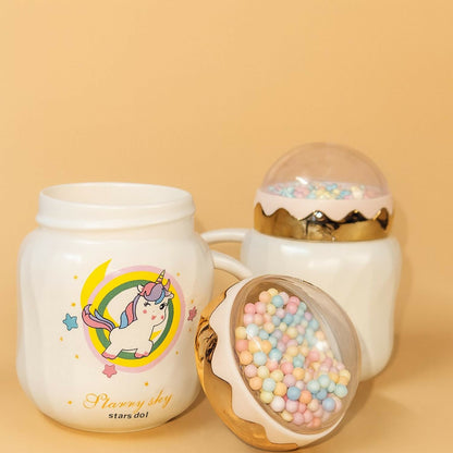 Unicorn Ceramic Mug with Decorative Dome Lid | Cute Pastel Coffee & Milk Cup for Kids, Girls & Gifting | Premium Quality Heat-Resistant Mug with 3D Bubble Dome Design | Ideal for Home, Office & Birthday Gifts | Pack of 1 (Unicorn Design)