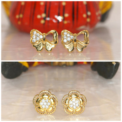 Gold & Diamond Flower & Butterfly Stud Earrings for women & girls Combo Pack of 2