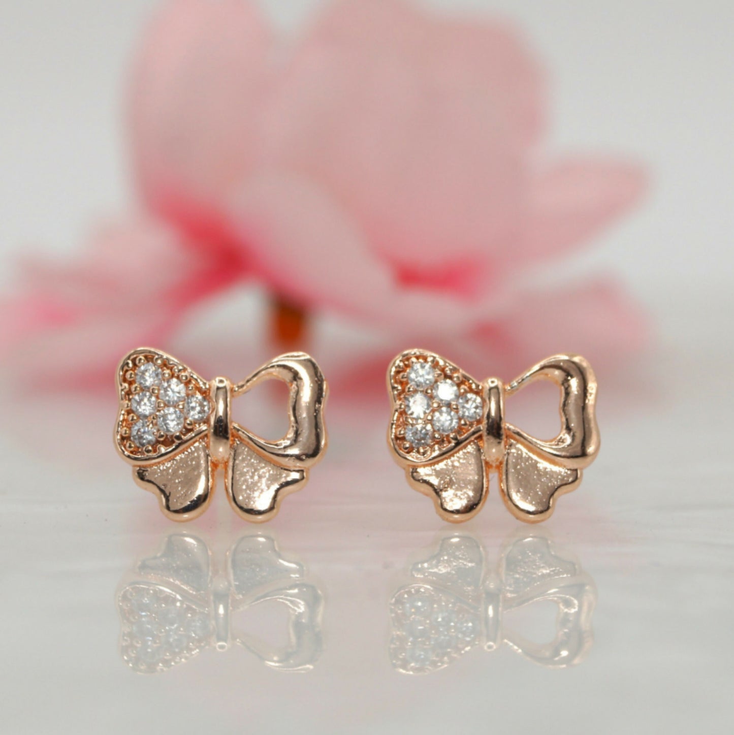 Rose Gold Plated AD Diamond Bowknot Stud Earrings for women and girls AD for women and girls