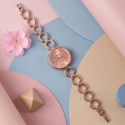 Elegant Rose Gold Chain Strap Women’s Wrist Watch with Butterfly Dial Design