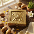 Golden Embossed Elephant Jewelry Box – Handcrafted Ethnic Decor