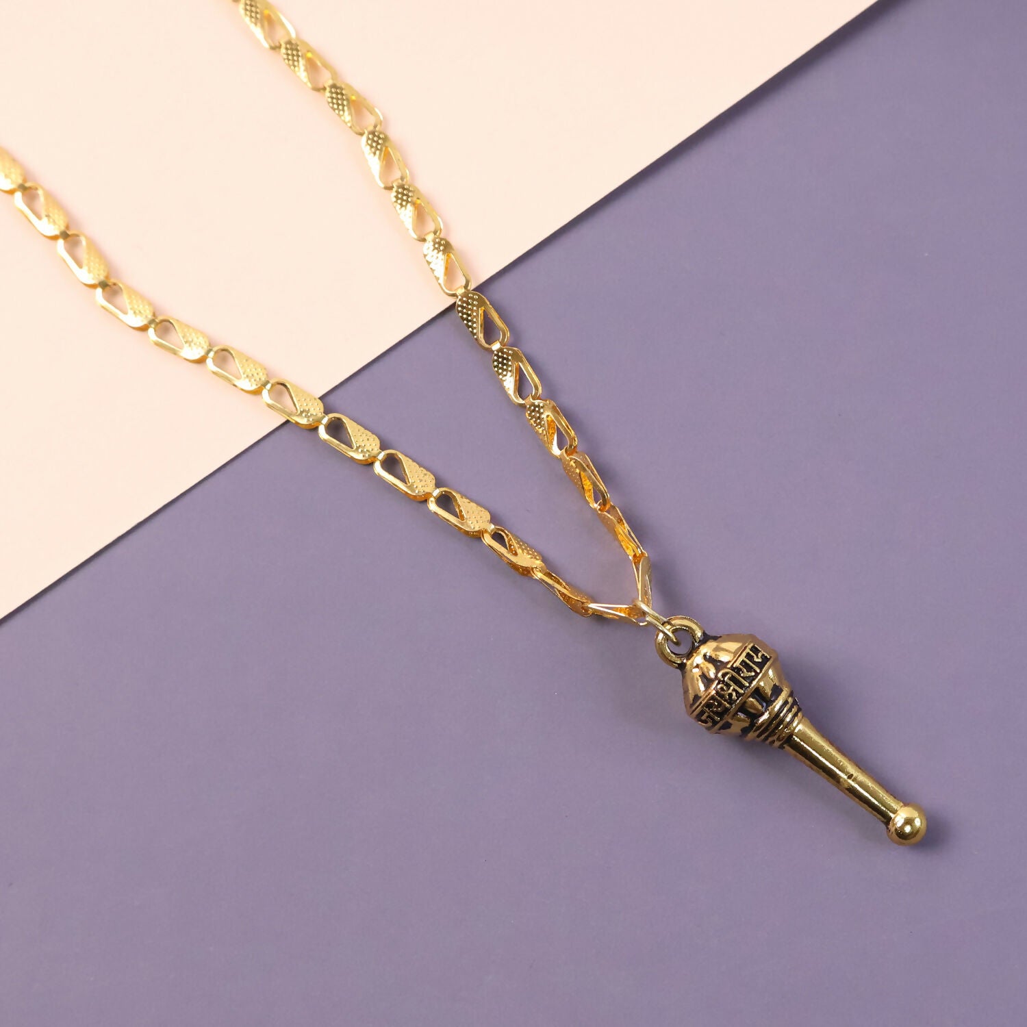 Golden Hanuman Gada Pendant with Chain – Devotional, Stylish & Lightweight Accessory for Daily Wear