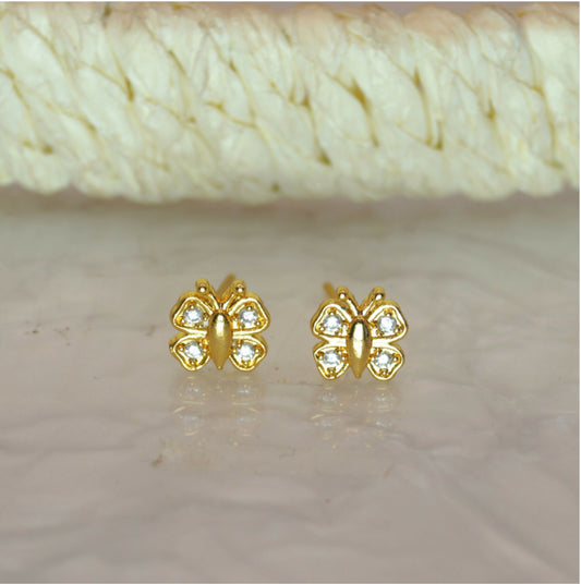 Gold Plated Butterfly Stud Earrings with Diamond-Cut Stones for Women & girls