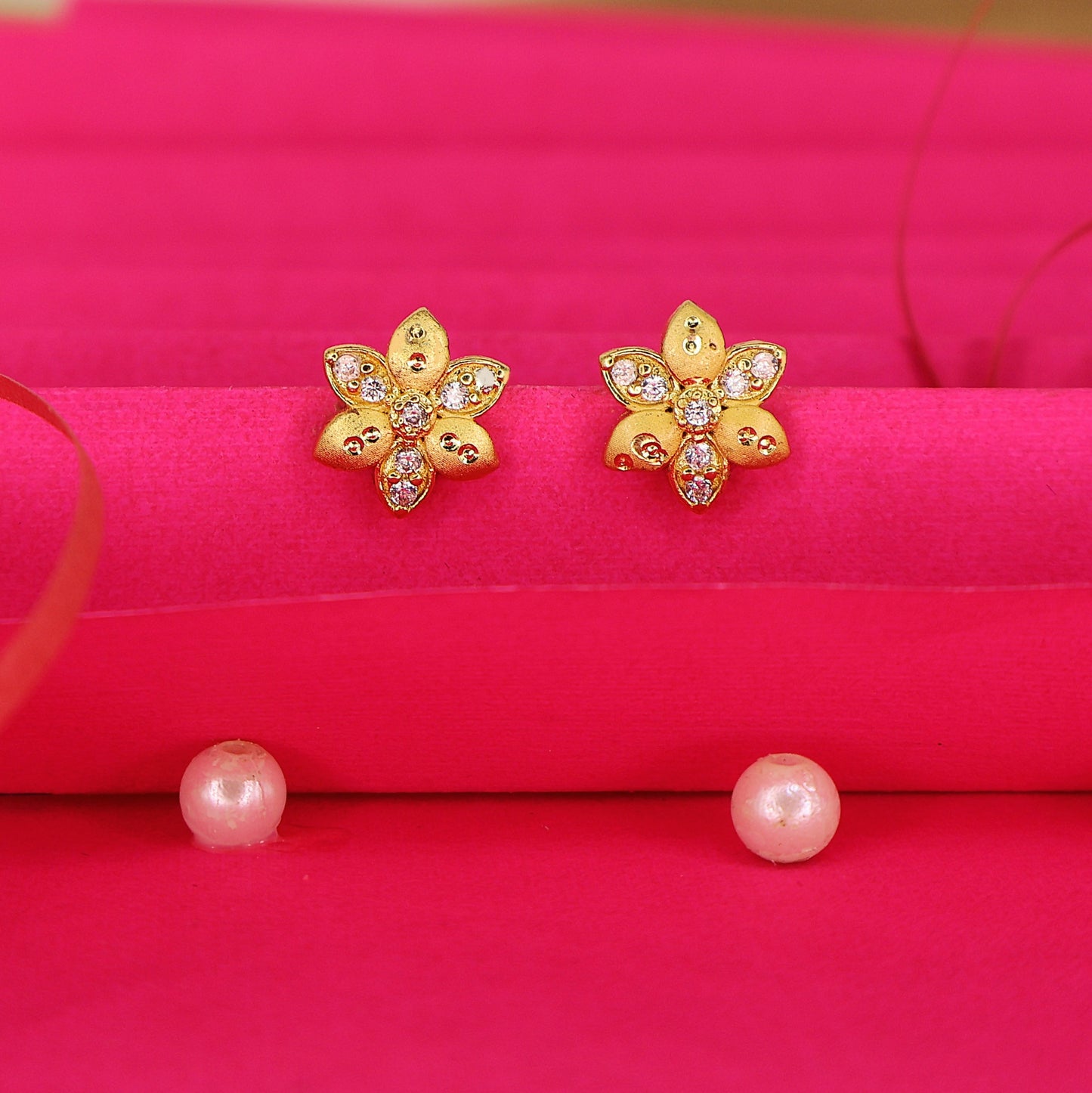Gold Plated Floral Stud Earrings for women and girls
