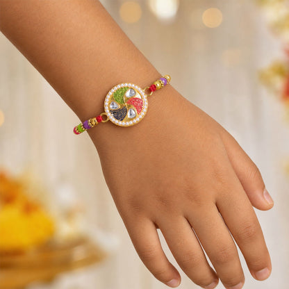 Kundan Meenakari Rakhi Pearl Border Multicolor Beads (10pcs)