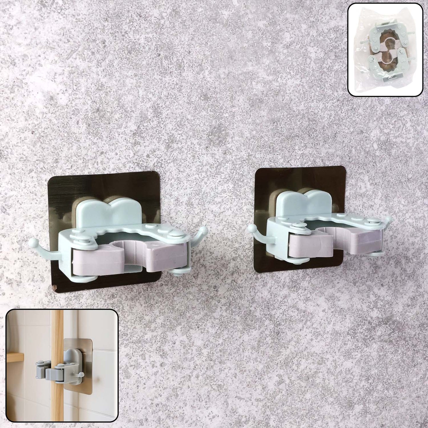 Wall Mounted Mop and Broom Holder Clip (2 Pc)