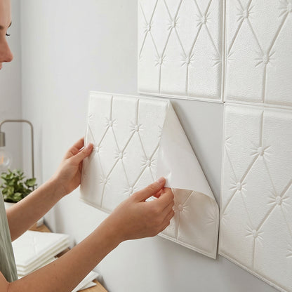 Modern living room decorated with 3D adhesive wallpaper