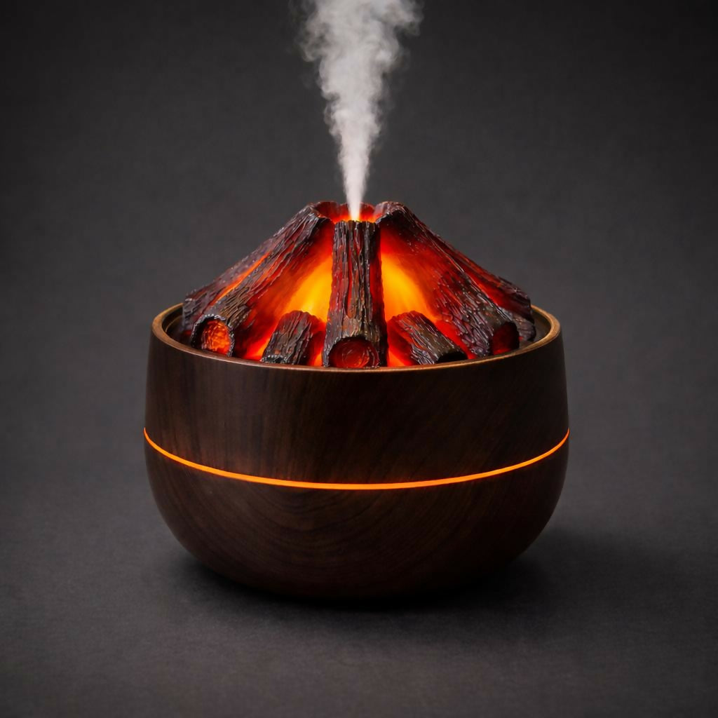 Brown Volcano Flame Humidifier LED Mist Diffuser for Home Desk Decor