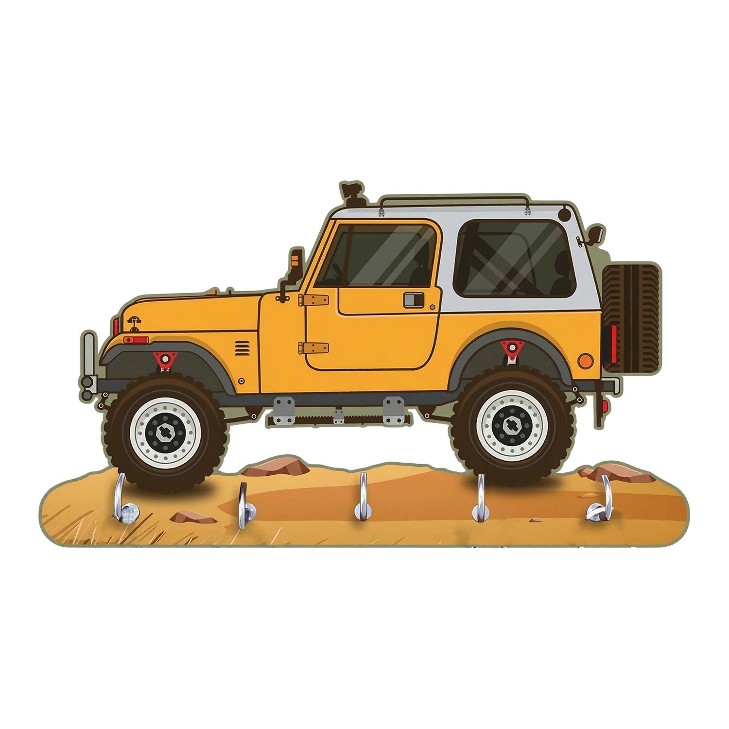 Jeep Design Wooden Key Holder with 5 Hooks Decorative Wall Key Stand for Home