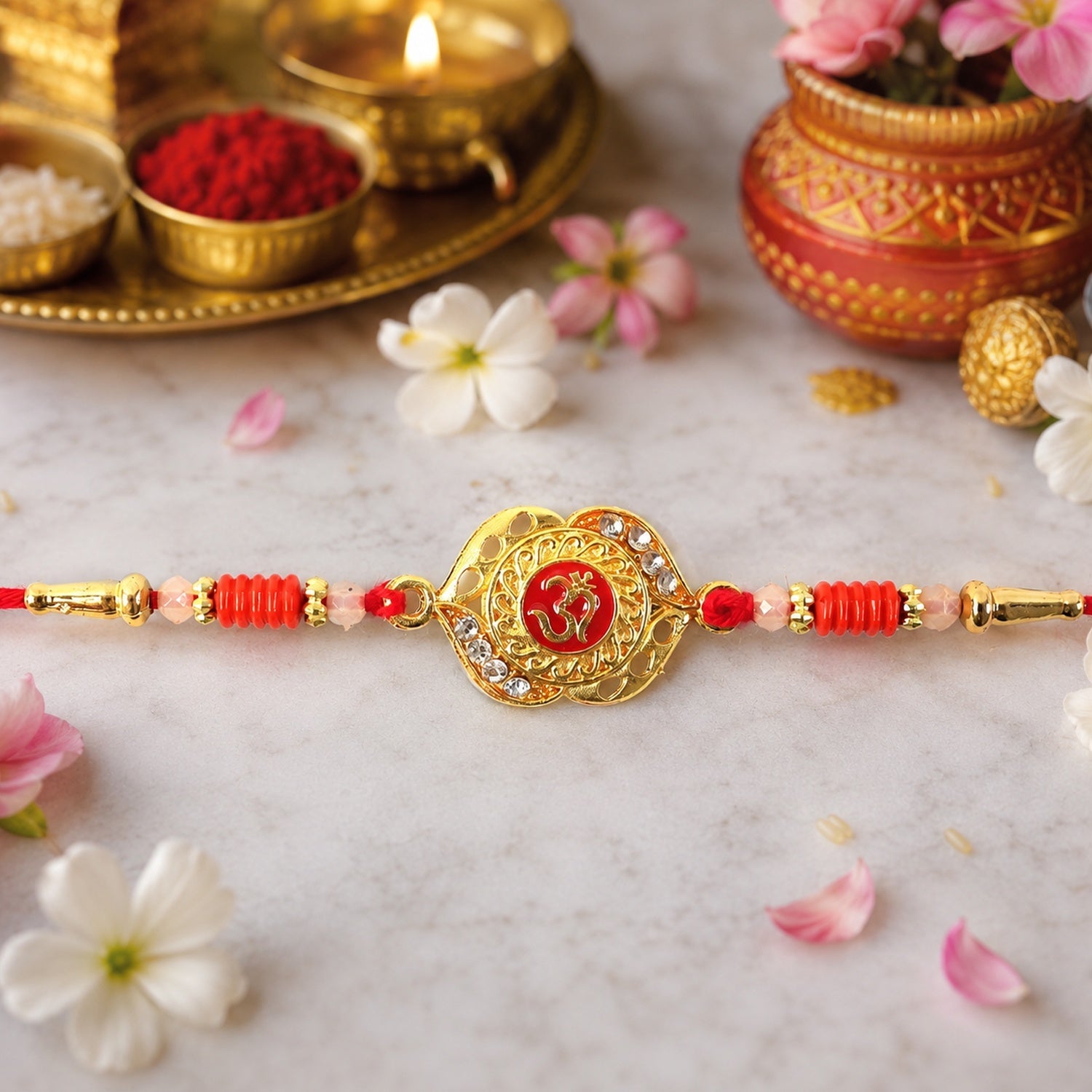 OM Antique Floral Rakhi Elegant Traditional Design for Raksha Bandhan (5pcs)