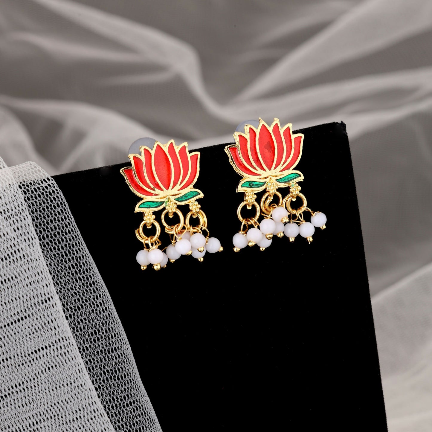 Grand Gold-Toned American Diamond Lotus Necklace Set