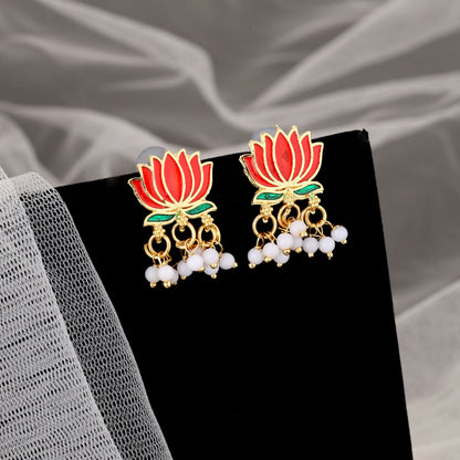 Grand Gold-Toned American Diamond Lotus Necklace Set