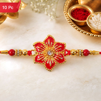 Rakhi for Brother Floral Stone Studded Traditional Design (10pcs)