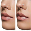 Flower Nose Ring Clip-On – Ruby CZ Gold Plated Non-Piercing Combo