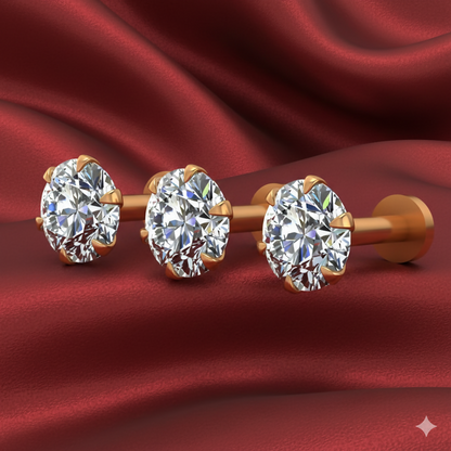 Gold plated AD Flat Back Stud Earring Internally Threaded for women and girls Combo Pack of 3