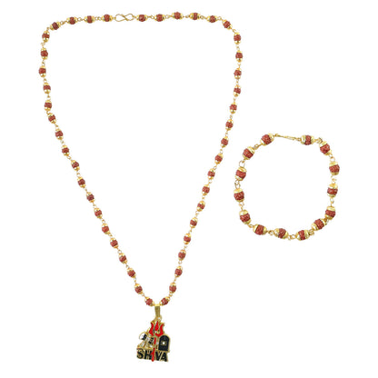 Shiva Pendant with Rudraksha Mala & Bracelet Combo