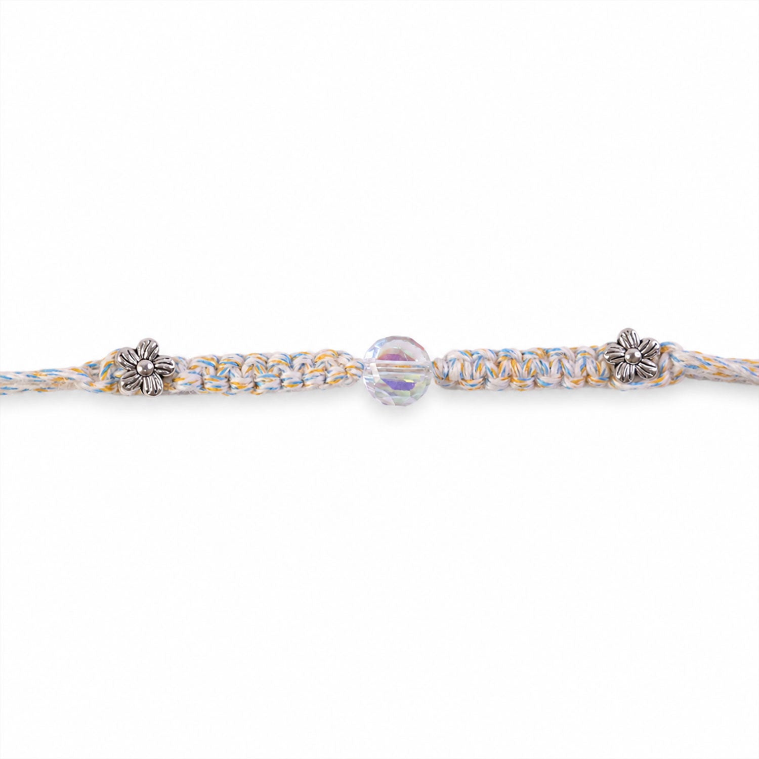 Pastel Braided Rakhi with Blue-White Thread and Crystal Bead Charm for Raksha Bandhan