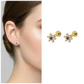Ruby & Diamond Flower Stud Earrings – Elegant Gold Plated Pair
