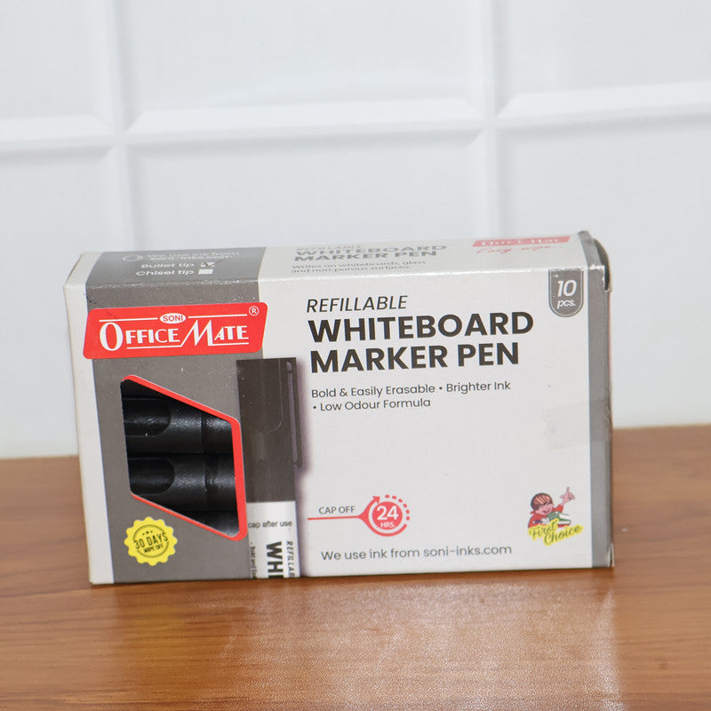 Set of 10 refillable black markers for whiteboards