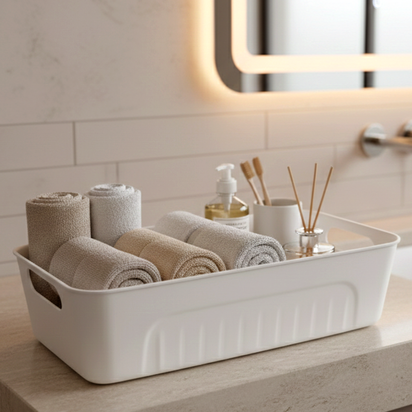 White Plastic Storage Basket Tray Set (4 Pcs)