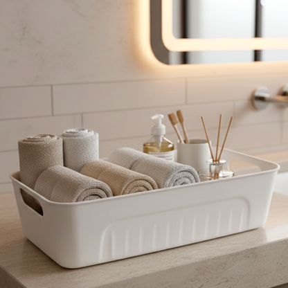 White Plastic Storage Basket Tray Set (4 Pcs)