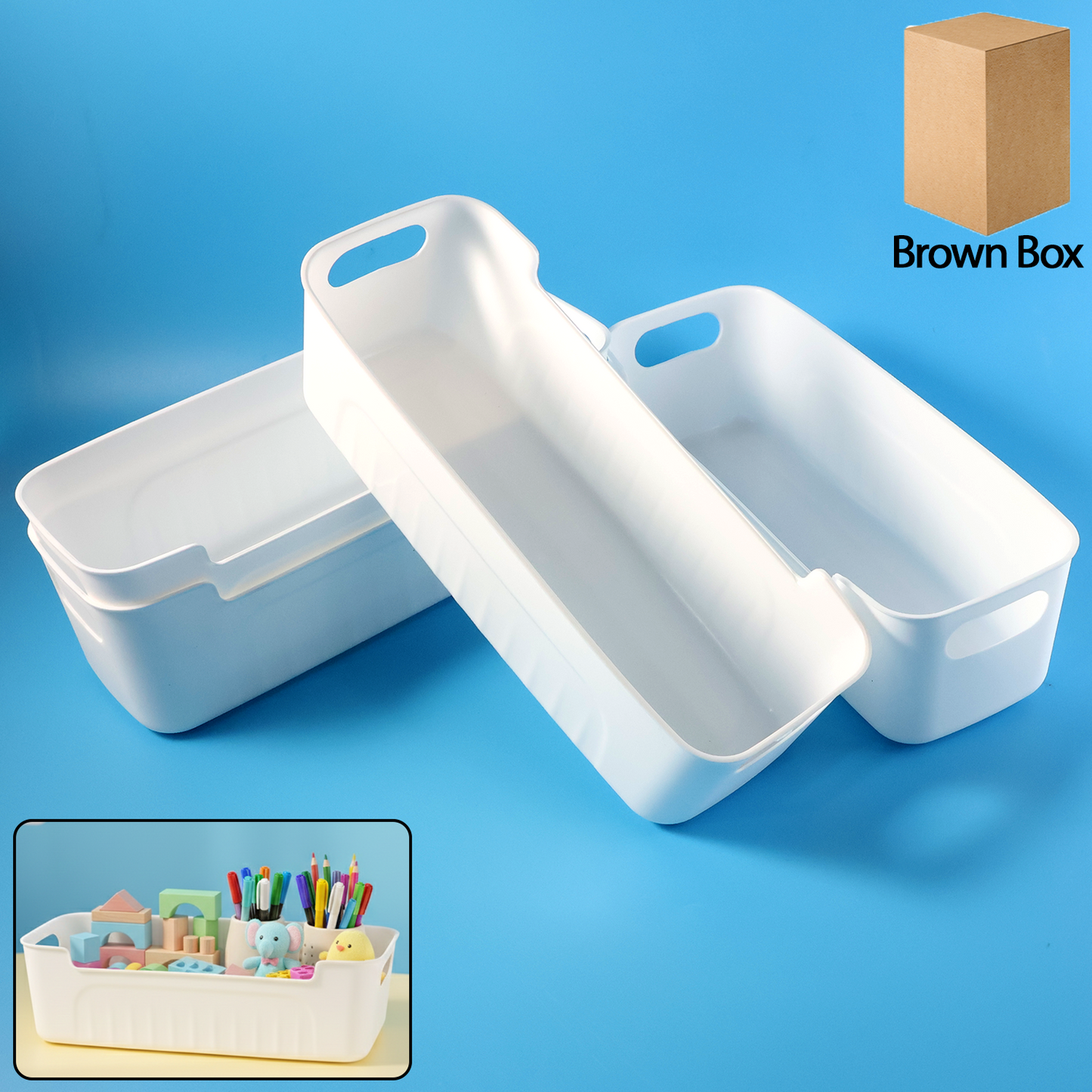 White Plastic Storage Basket Tray Set (4 Pcs)