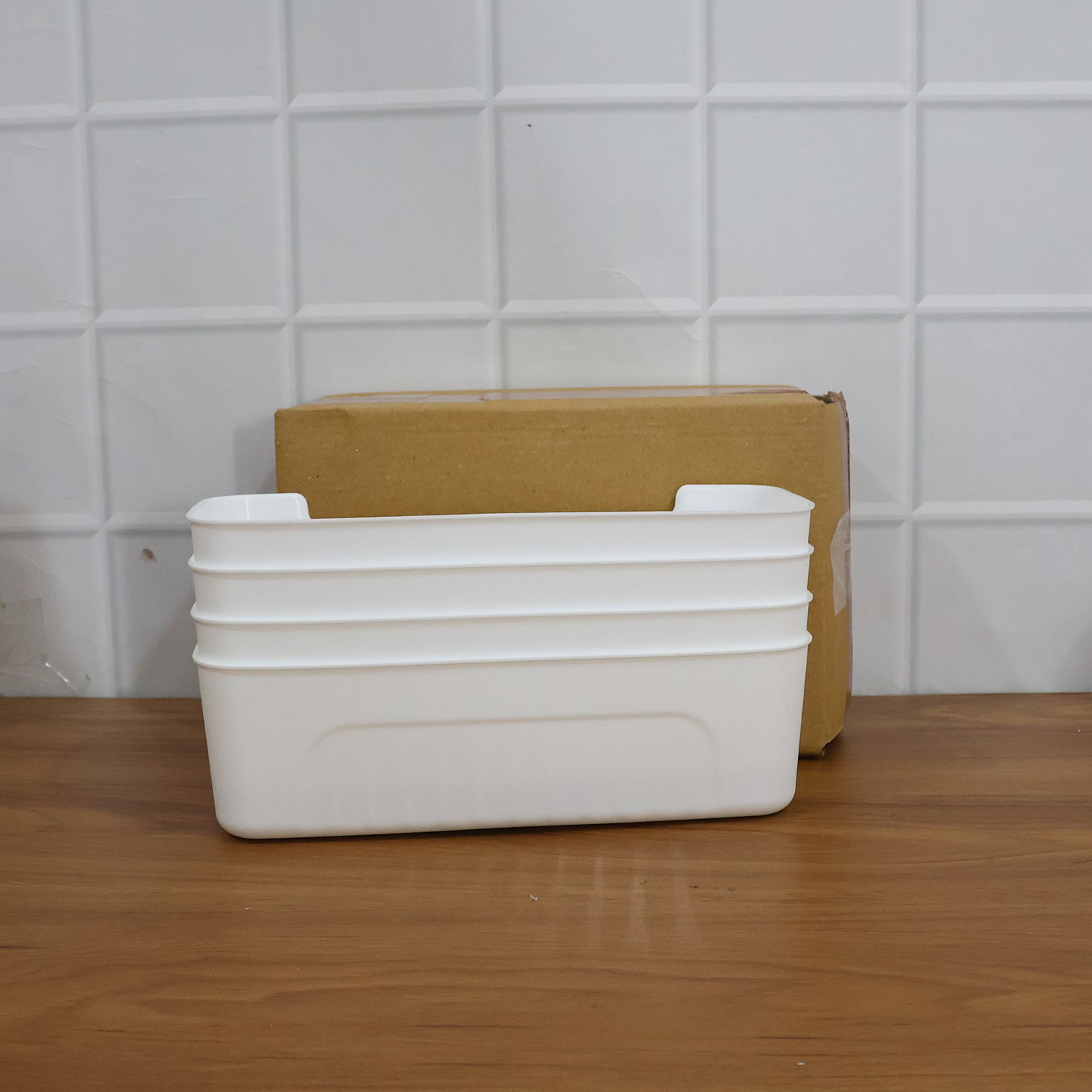 White Plastic Storage Basket Tray Set (4 Pcs)