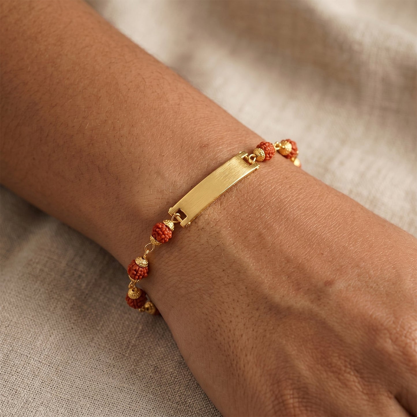 Customize Rudraksha Bracelet Rakhi with Chocolate & Bottle Set (1 Set)