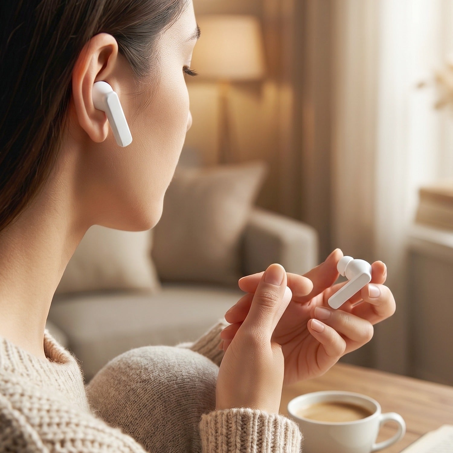 TWS wireless earbuds charging case close up