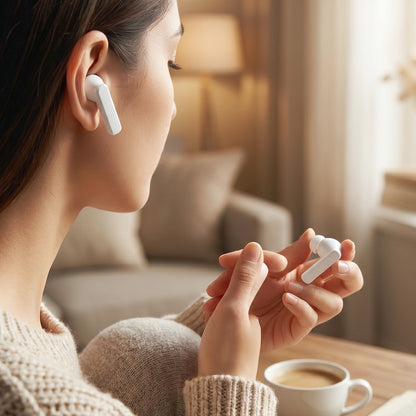 TWS wireless earbuds charging case close up
