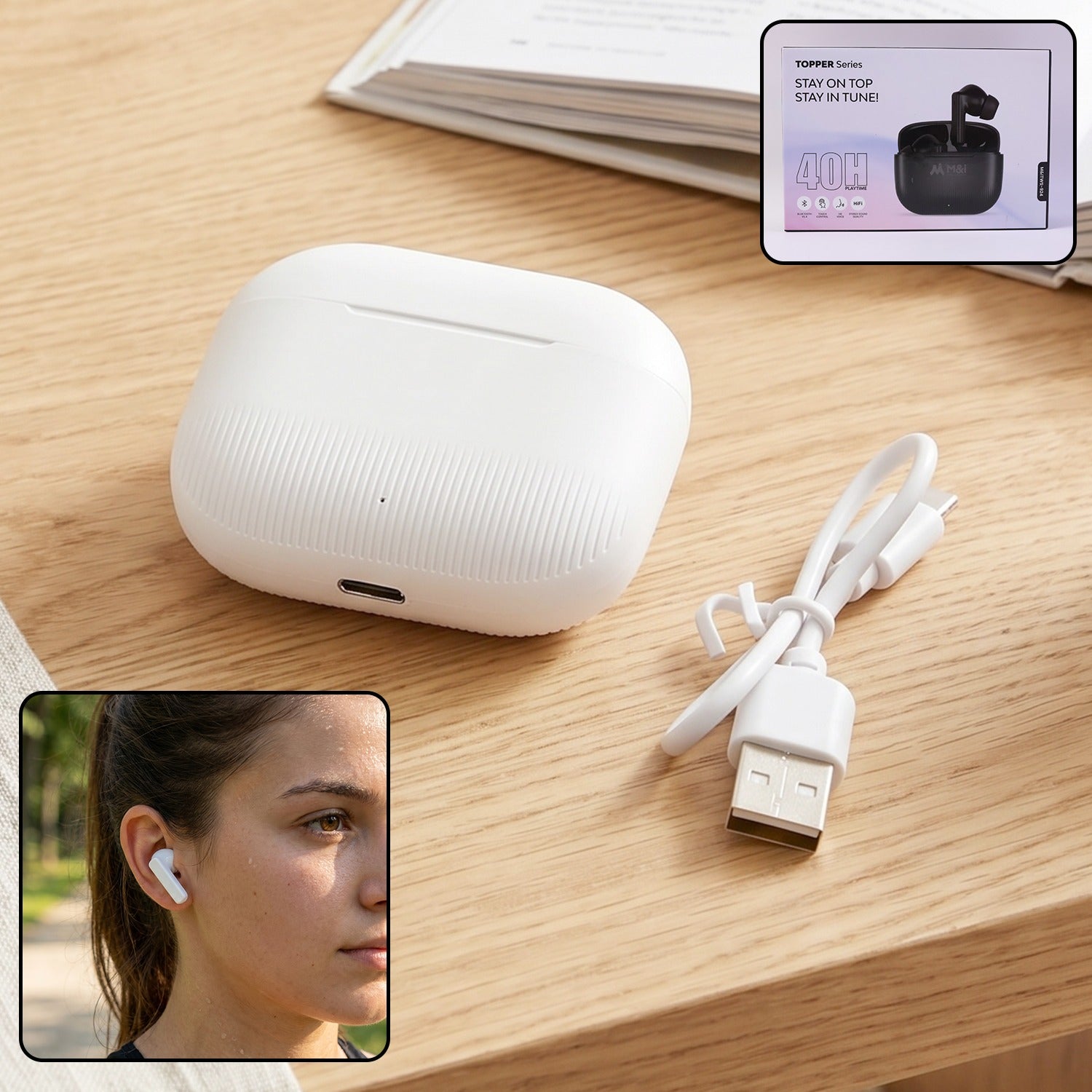 TWS wireless earbuds white charging case main image