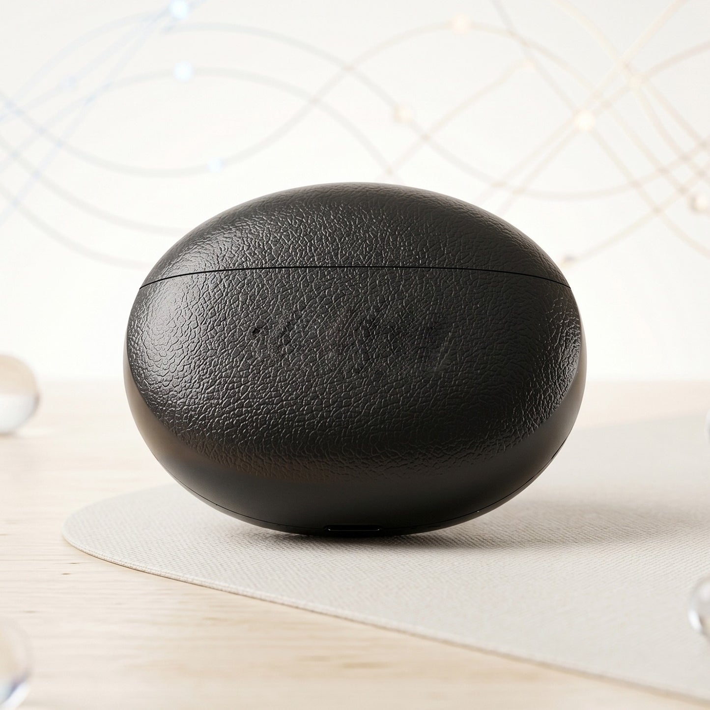 Wireless TWS Earbuds 939 black leather texture charging case close up