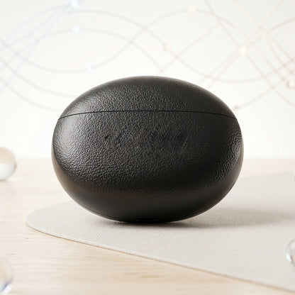 Wireless TWS Earbuds 939 black leather texture charging case close up