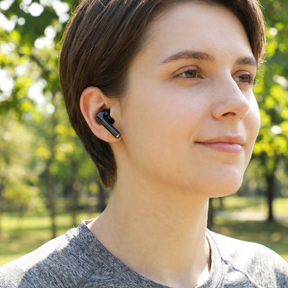 Wireless TWS Earbuds 939 black earbuds lifestyle outdoor image