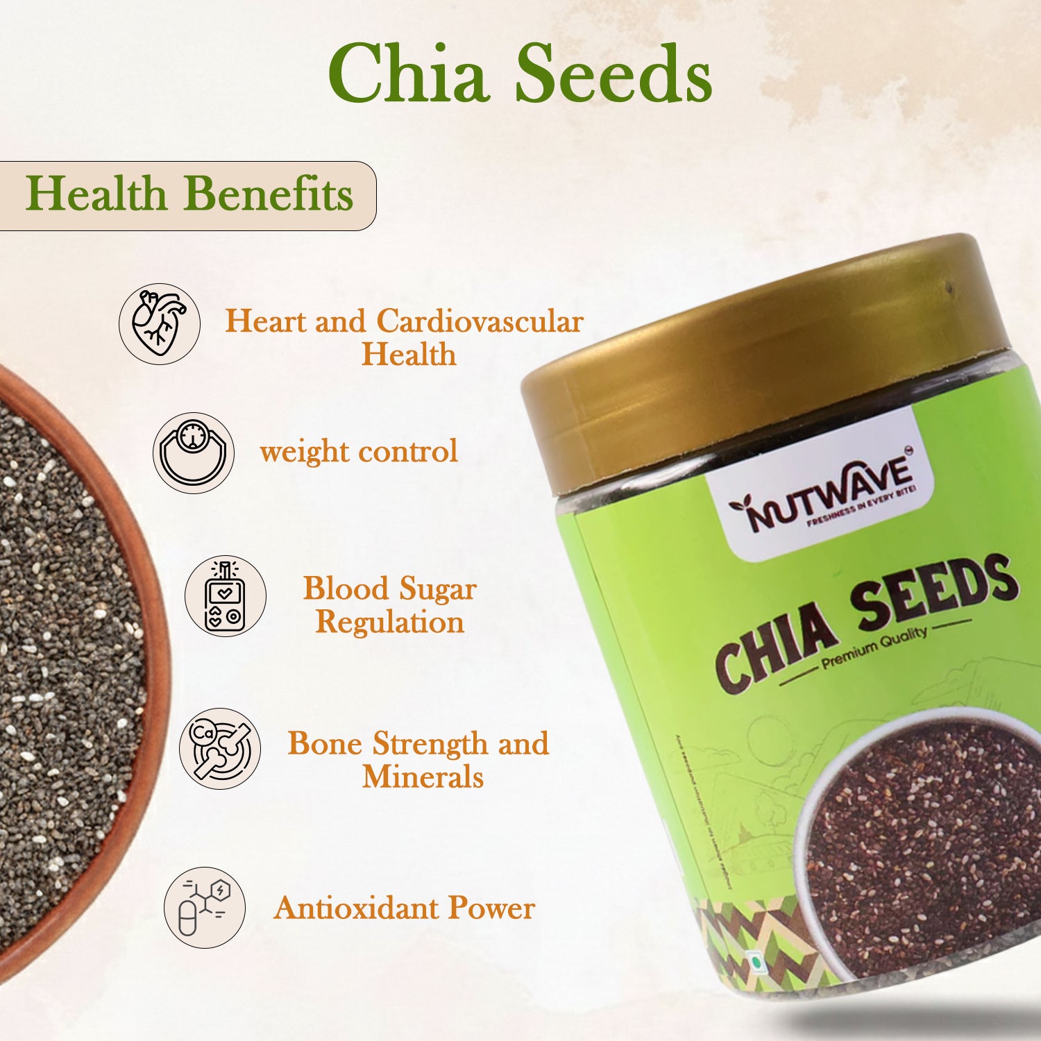 Nutwave Premium Quality Chia Seeds – Healthy Superfood for Daily Nutrition (150 gm)