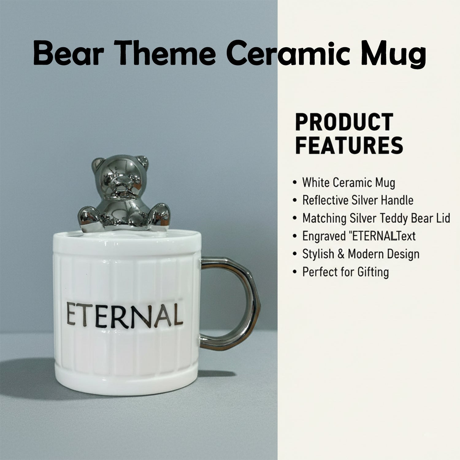 Ceramic Mug with 3D Bear Lid & Metallic Handle – Cute Gift Cup