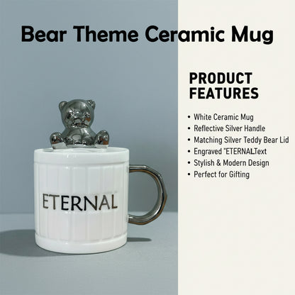Ceramic Mug with 3D Bear Lid & Metallic Handle – Cute Gift Cup