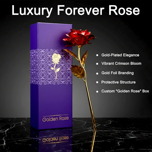 24K gold plated red rose in purple gift box