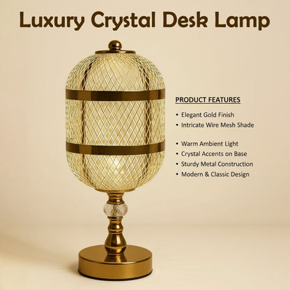 Metal Crystal Base Decorative Bedside Lamp for Living Room, Bedroom & Office