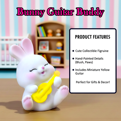 Cute Bunny Playing Guitar Mini Figurine for Desk & Kids Room Decor